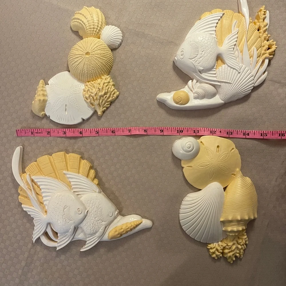 Burwood VTG 1989 Neutral Tone Tropical Fish Seashells 4 Piece Wall Hangings. - Picture 12 of 12